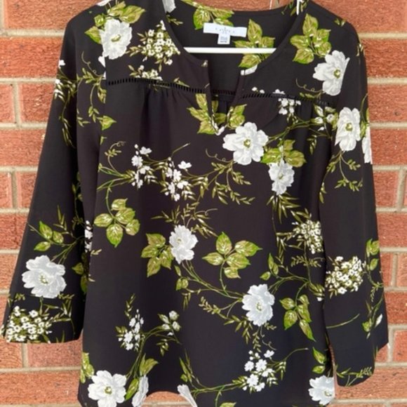 Fever Tops - Dramatic Floral Top with Cut-Out Detail